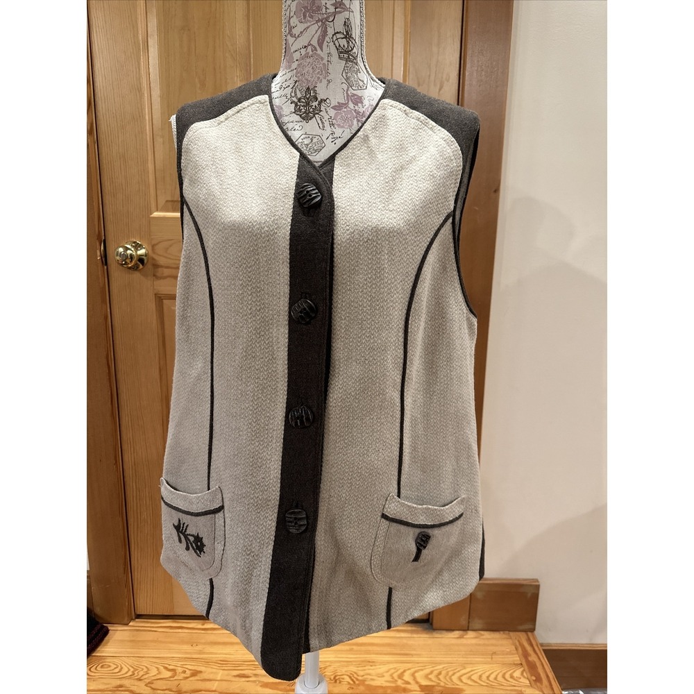 MEICO LANDHAUS LOOK Trachten Waistcoat Large Womens 100% Linen Button Down Vest!
